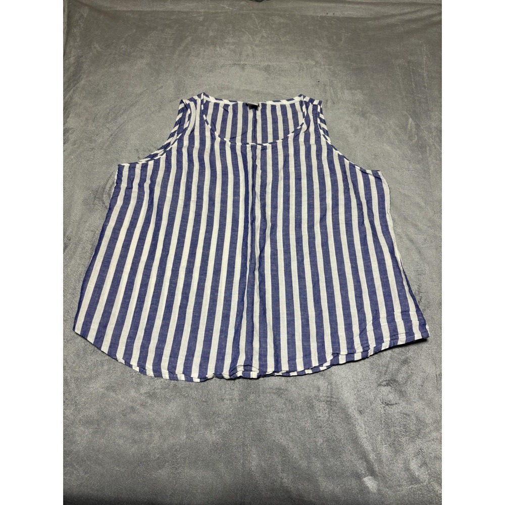 Chicos Tank Top Womens 3 16/18 Blue White Stripe Linen Cotton Casual Sleeveless
